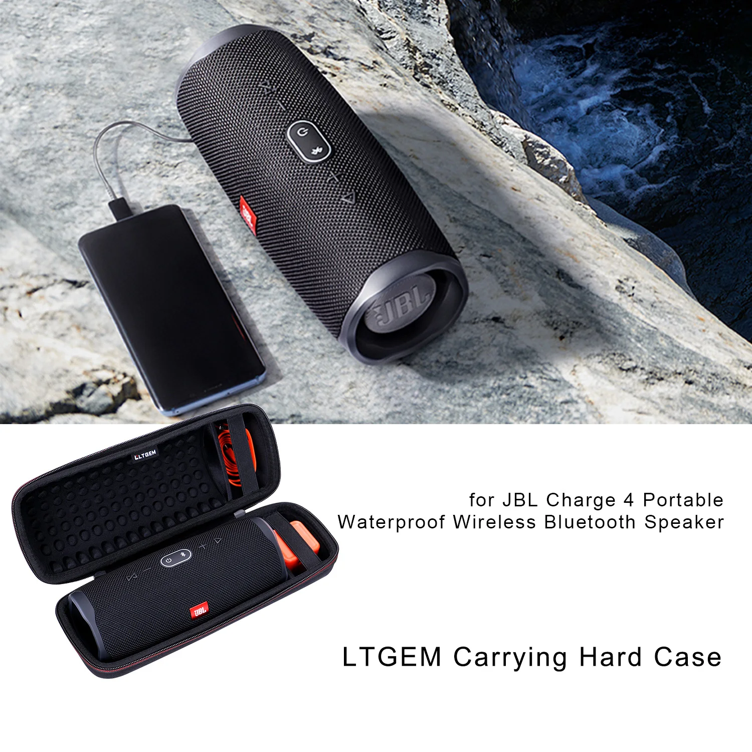 LTGEM Черный EVA водонепроницаемый чехол для JBL Charge 4 Портативный водонепроницаемый беспроводной Bluetooth динамик