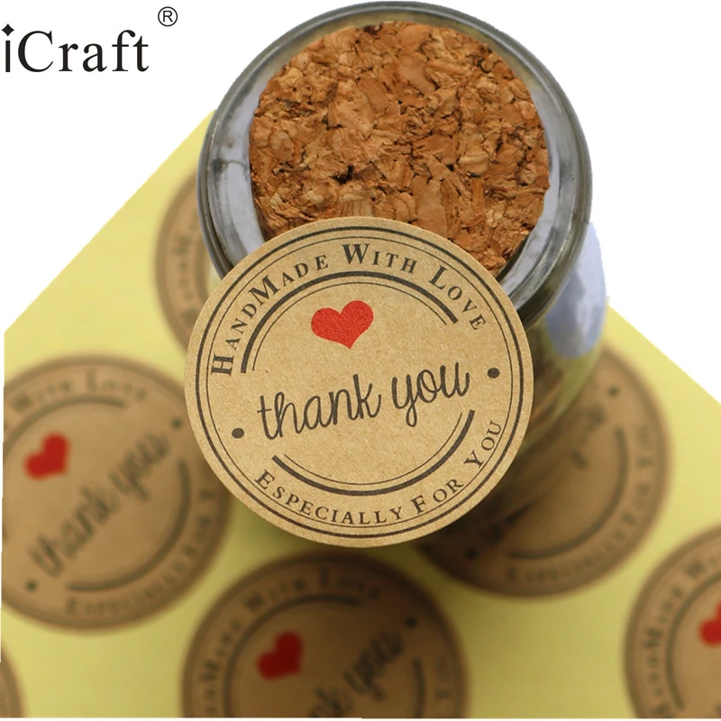Наклейки из крафт бумаги с надписью Thank you red heart 1200 шт.|for party|decoration for partybags party favors |