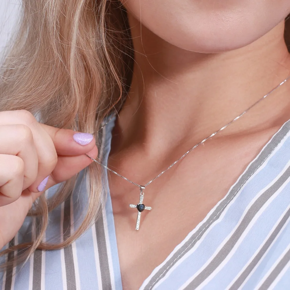 ORSA JEWELS, подлинное 925 пробы Серебряное сердце с подвеской в виде Креста для женщин, ожерелья AAA CZ, Модные женские ювелирные изделия ASN88