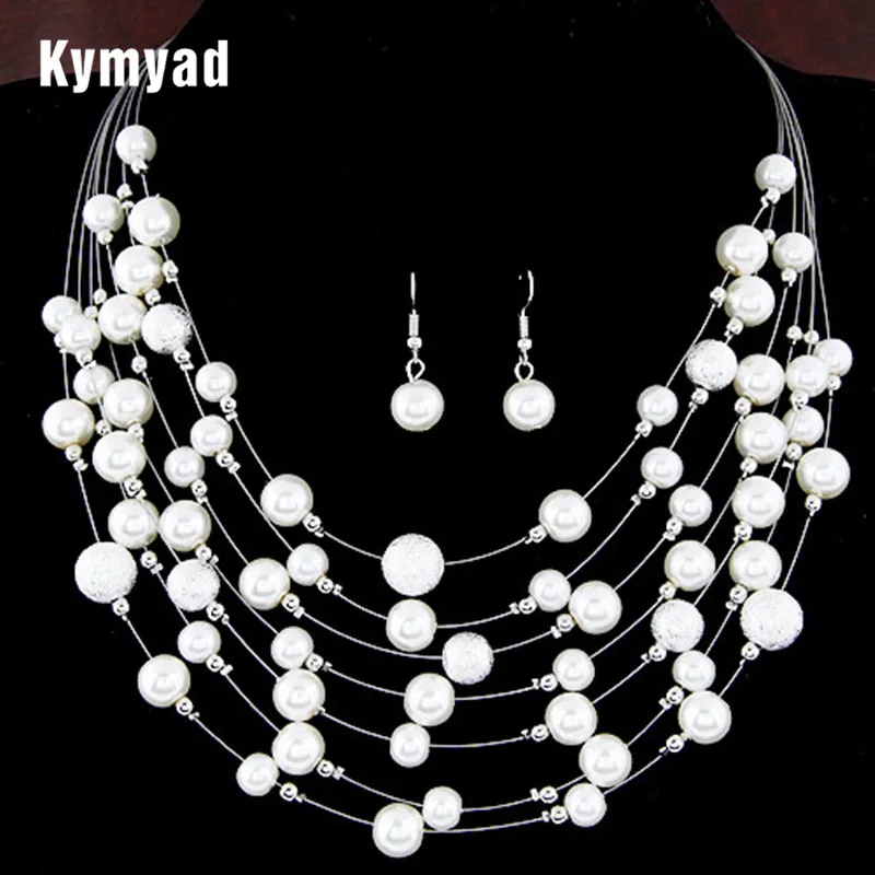 Свадебные ювелирные наборы Kymyad многослойное массивное ожерелье с бусинами из