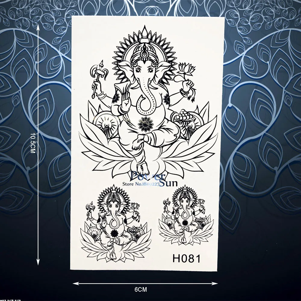 Черные чернила Временные татуировки стикер Индийский Бог слон Таиланд