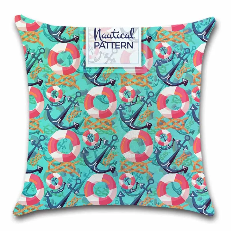Якорная подушка в морском стиле &quotМорская&quot декоративная наволочка для дома