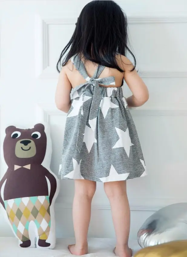 Fashion Summer European style Baby Girl Dress Cotton Backless Star Print Princess 2017 Good Quality | Детская одежда и обувь