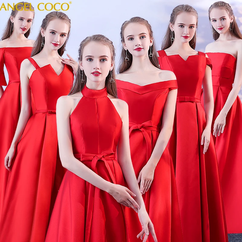 Ever Pretty красное платье подружки невесты длинное атласное Дешевое в пол свадебное
