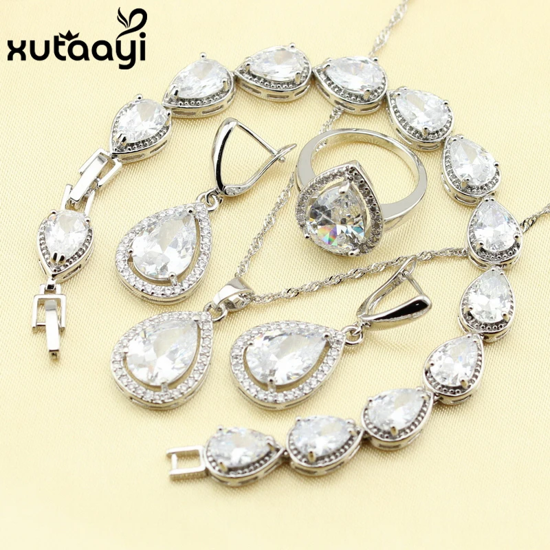 Женский комплект свадебных украшений серебряное ювелирное изделие в форме капли