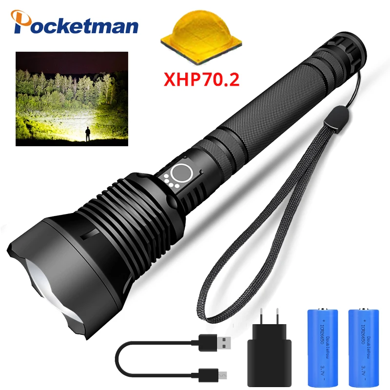 Супер яркий светодиодный фонарик XLamp xhp70.2 usb фонарь xhp70 охотничий xhp50