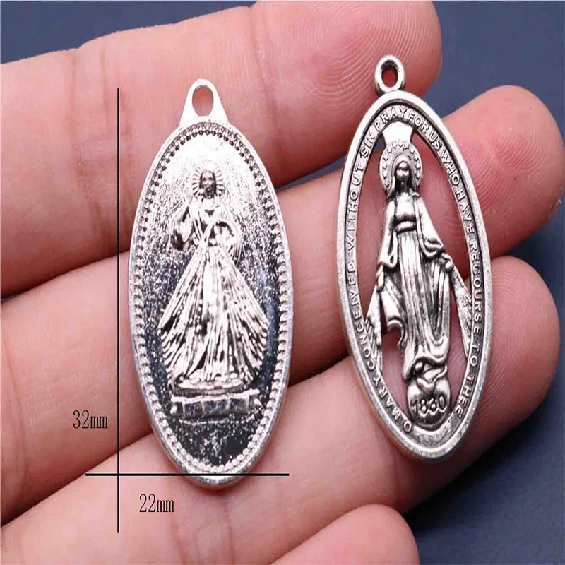 

50 Pieces/Beads Snaps Jewelry Diy Chains Metal Hot Factory Outlet Jesus Mary Religious Cross Medal