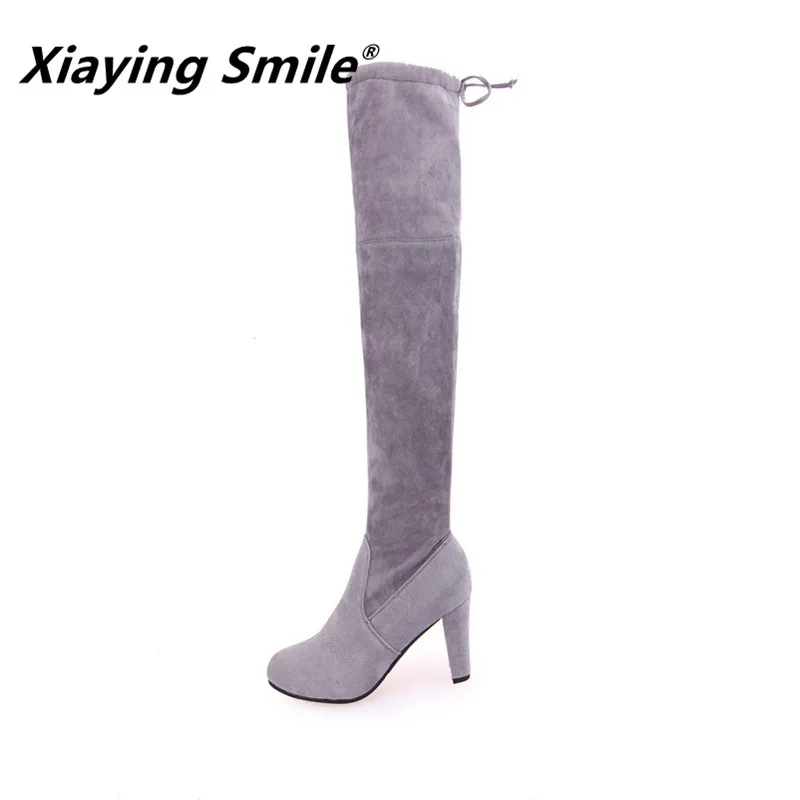 Женские сапоги без застежки Xiaying Smile повседневные теплые до колена из флока на