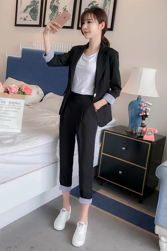 

woman 2 piece black Pant Suits Formal Ladies Office OL Uniform Designs Women elegant Business Work Wear Jacket with Trousers Set