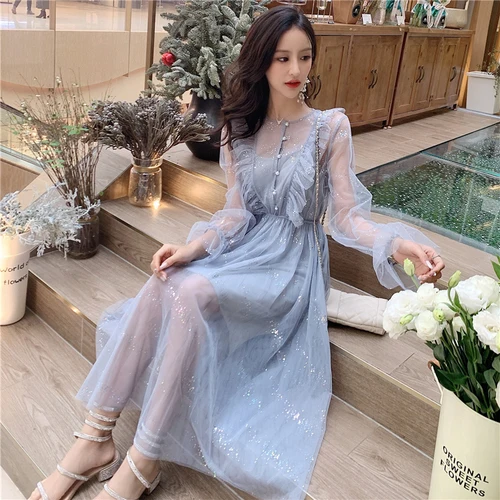 Женское прозрачное Сетчатое платье элегантное пляжное с высокой талией и