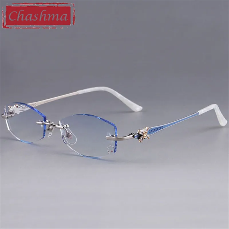 Blue Бренд Chashma, алмазные Стразы, цветные линзы для глаз по рецепту, модные женские титановые оправы, очки с оттенком, синие линзы - Цвет оправы: Blue
