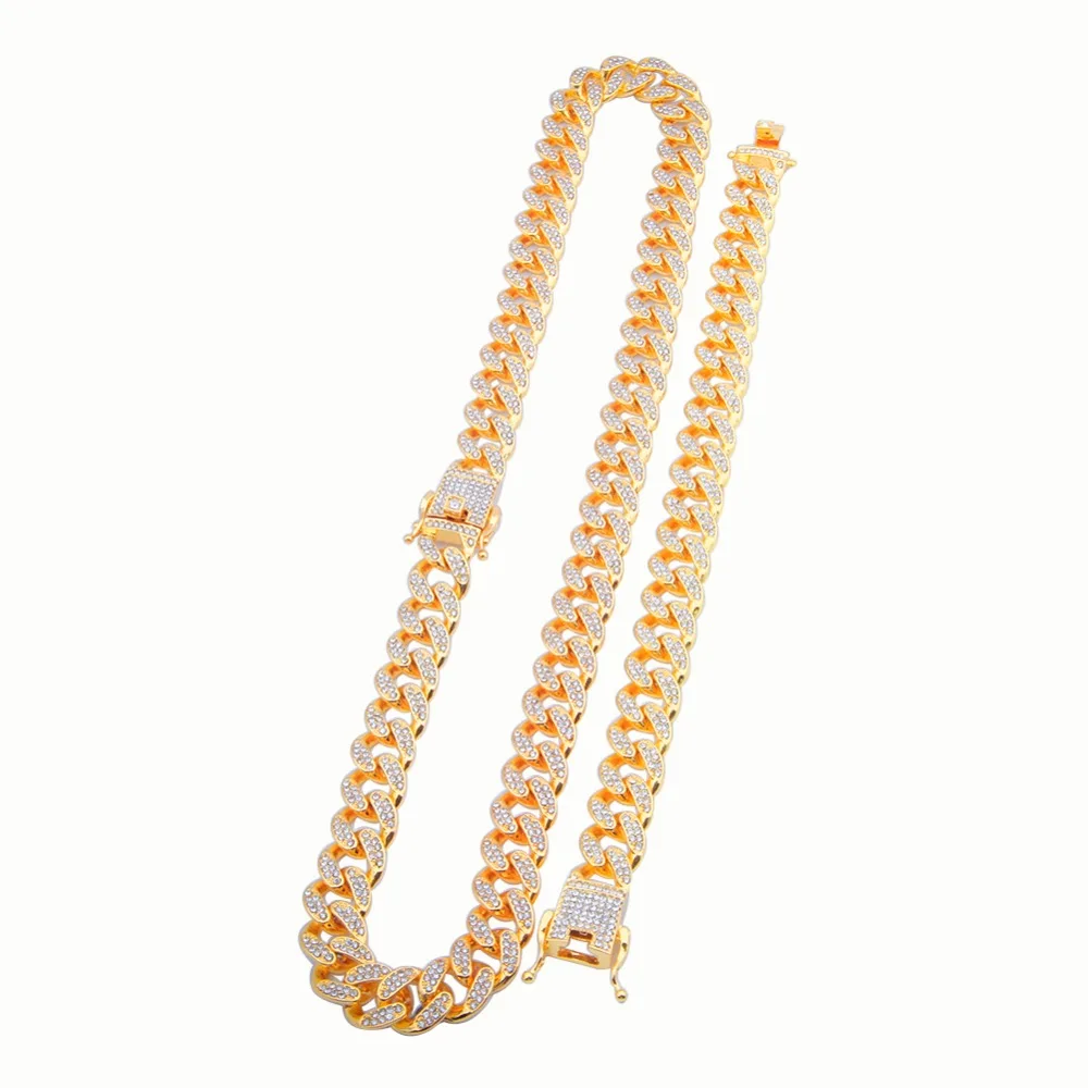 BLING KING, 13 мм, набор из цепочки и браслета с кубаном из Майями и кубинским кубаном, полностью покрытые льдом, стразы, шикарный комплект ювелирных изделий в стиле хип-хоп
