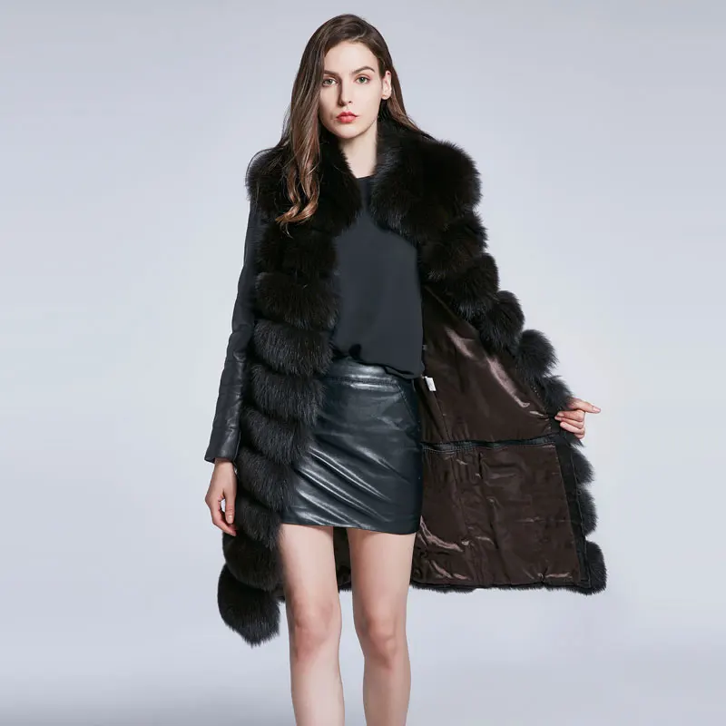 JKP 2020 New Real Fox Fur Coat With Removable Sleeves with Removable bottom 90 CM Long Fox Fur Coat Women Detachable  HYR-90C enlarge