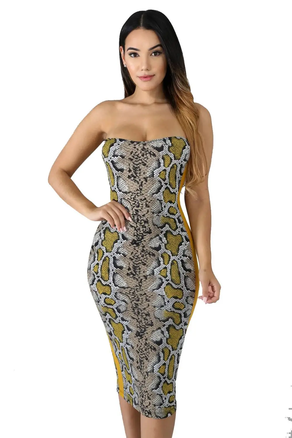 Women Snakeskin Print Bodycon Dress Summer Strapless Evening Party Slim Pencil 2019 Backless Elegant Vestido Plus Size | Женская одежда