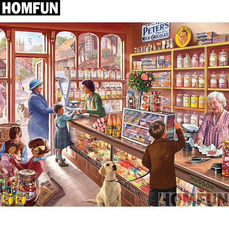 Алмазная живопись HOMFUN Магазин конфет алмазная вышивка с полными