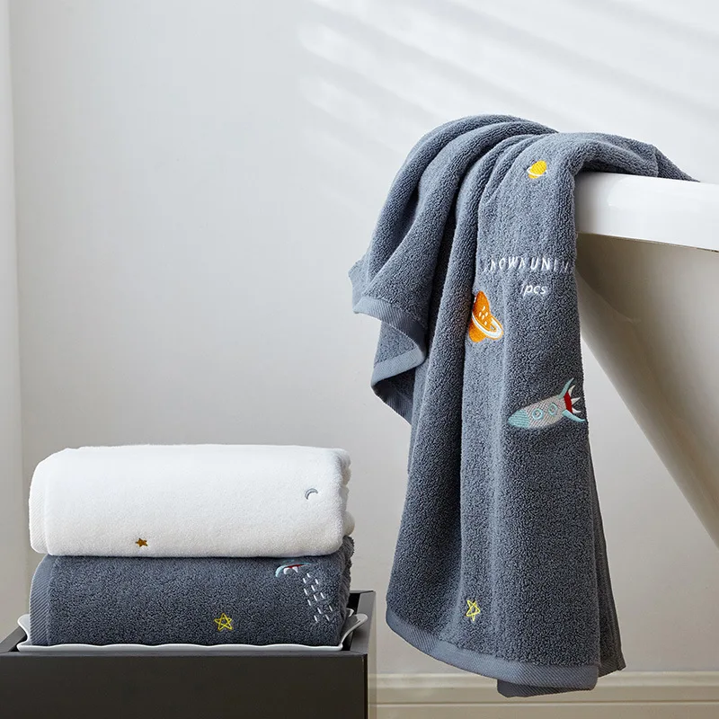 Летнее полотенце для мальчиков и девочек 100% хлопок белое серое со звездой 2