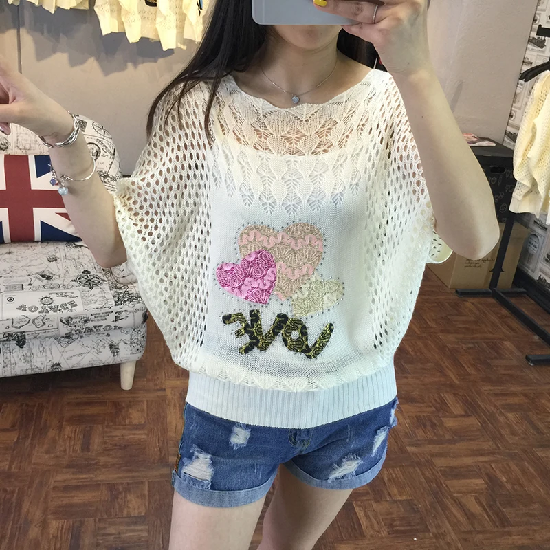 Plus Size Sweater Women New Fashion Korean Style Bat Sleeve Loose Openwork Knit Female Hook Flower Pullover Sweater Shirt Blouse