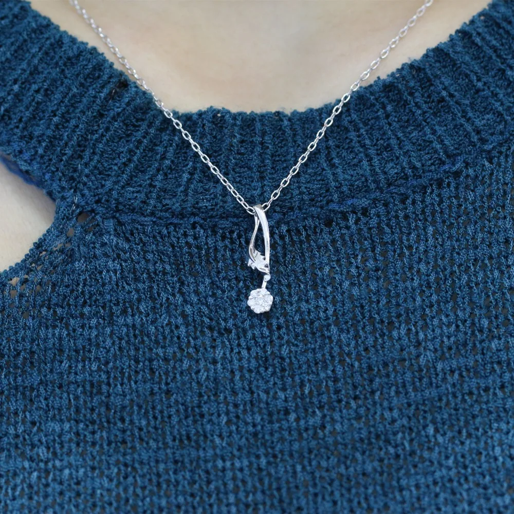 Lasamero венчик 0.031CT 18 k Золото Круглый вырез квадратный центр Проложить Набор натуральный алмаз кулон ожерелье цепочка для женщин ювелирные украшения
