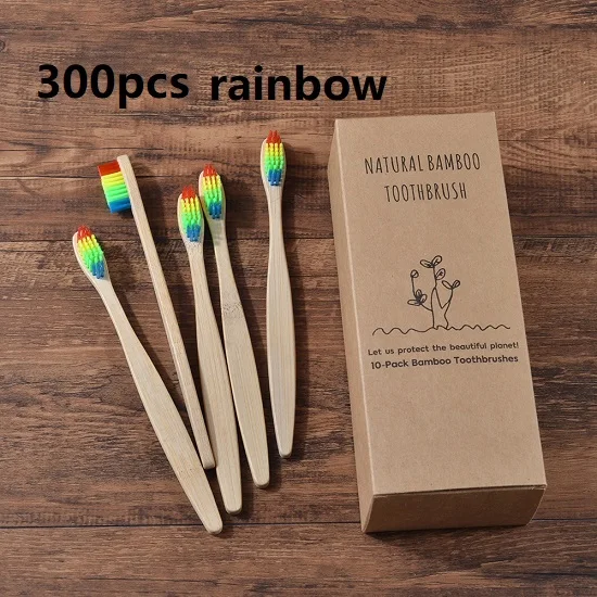 Пользовательский логотип 300-Pack зубная щетка с мягкой щетиной бамбуковой зубной щетки cepillo dientes натуральный эко бамбуковое волокно бамбуковая зубная щетка - Цвет: 300pcs Rainbow