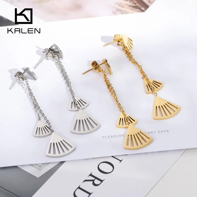 

Kalen New Round Star Sector Stainless Steel Long Drop Earrings For Women Bohemia 3 Colors Jewelry Boucle D'oreille Femme 2019