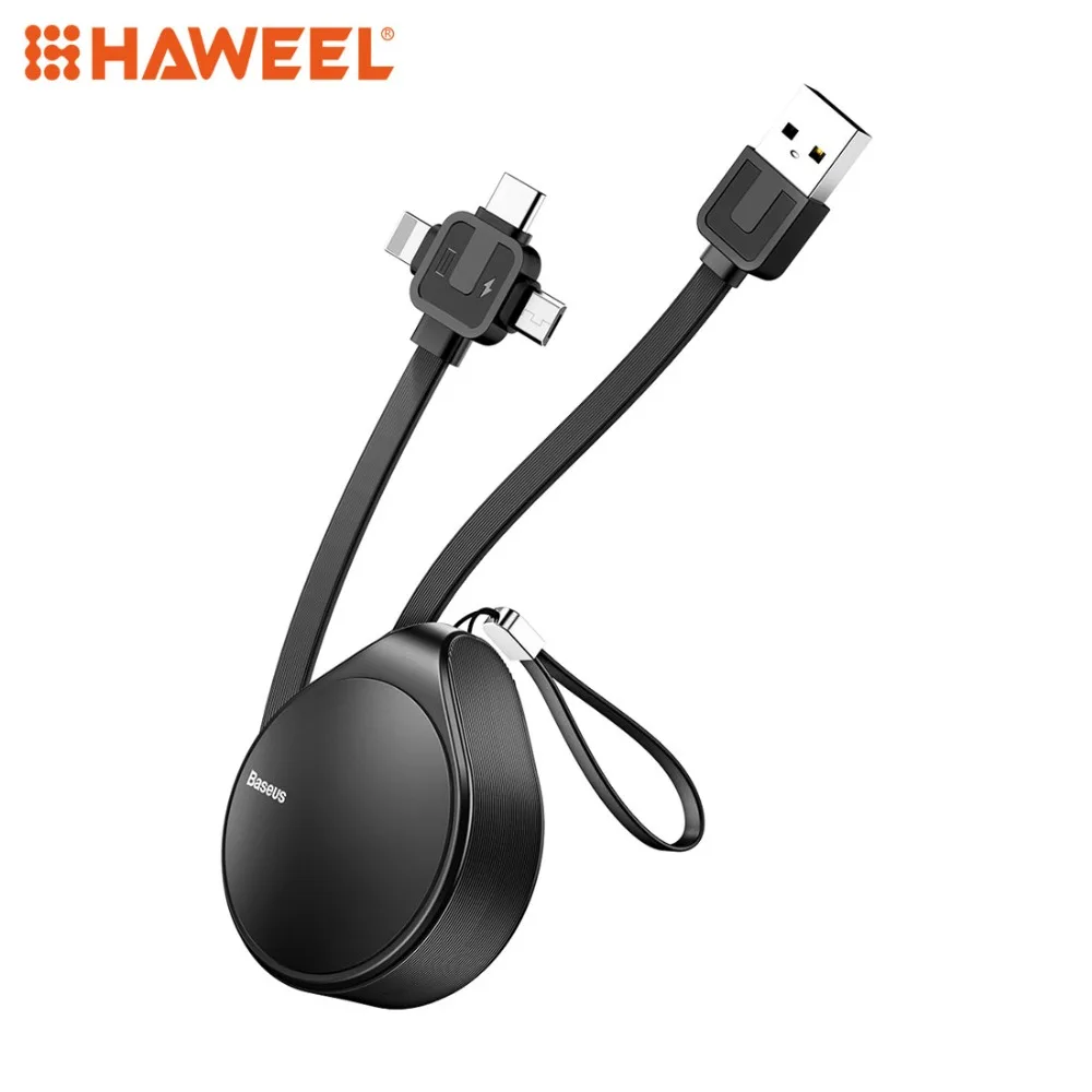 

HAWEEL 1.5m 1.5A Waterdrop Retractable Fast Charging TPE Cord 3 in 1 Micro USB + 8 Pin + Type-C Charge Data Syn Cable For Phone