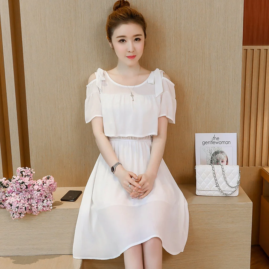 Летние Винтаж плюс Размеры миди Пляжное платье 2019 корейский белый шифон Boho