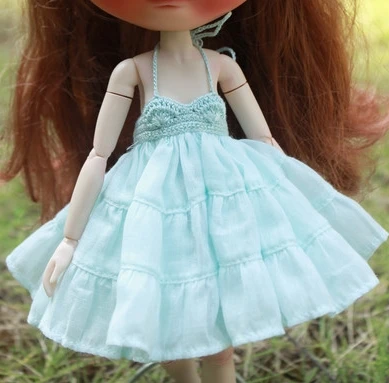 blue dress 1 шт., Элегантные цветы, соломенная шляпа, розовая солома, с повязкой, синяя футболка, платье, юбка для брекета, для Blyth licca 1/6, аксессуары для кукол - Цвет: blue dress