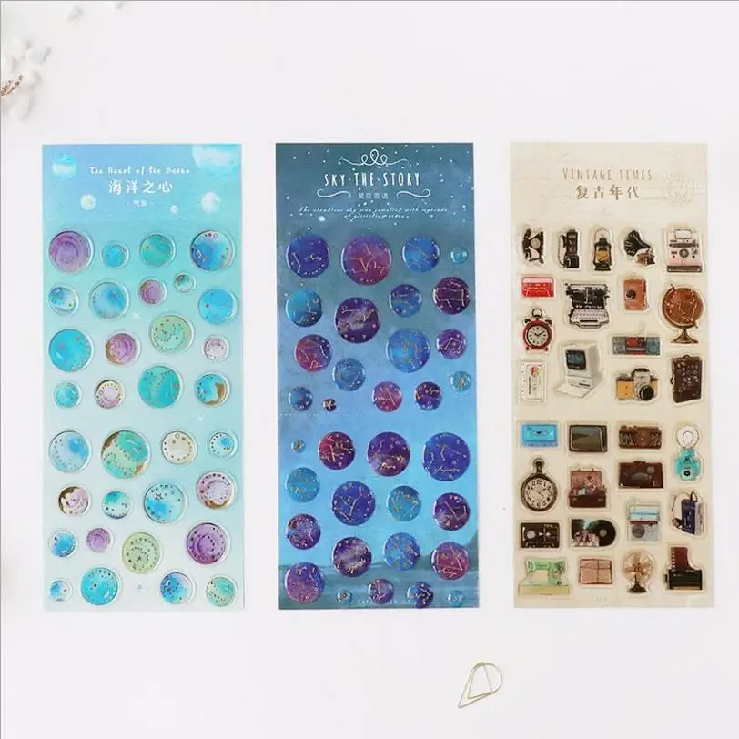 1 шт. Творческий Ретро Время/Shell/планета позолота Пластик Стикеры украшения DIY ablum