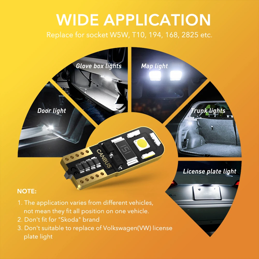 10 шт. OXILAM LED T10 Canbus W5W Светодиодная лампа без ошибок 360 градусов освещение для