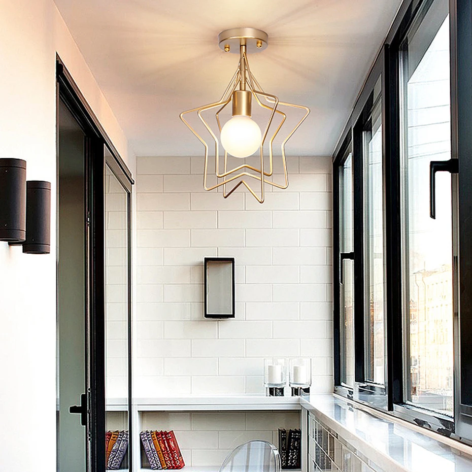 Креативный Железный промышленный ветровой потолочный светильник с пентаграммой в стиле ретро, круглый E27, черный/золотой потолочный светильник для ресторана, бара, кофейни