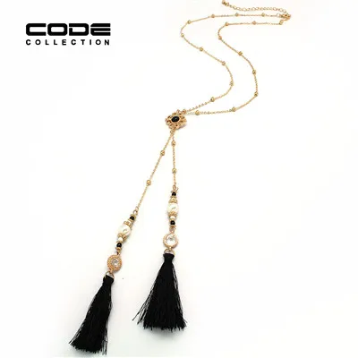 Женский длинный кулон с бусинами ожерелье из искусственного жемчуга черной
