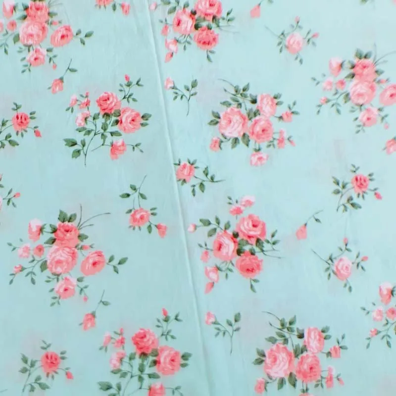 blue pink rose Хлопок синяя пасторальная красная оранжевая Цветочная розовая роза красная зеленая полоса клетчатая саржевая ткань для самодельного декора одежды ручной работы - Цвет: blue pink rose