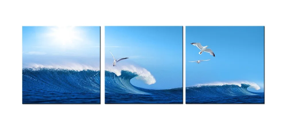 3 шт. настенная Картина на холсте голубые морские волны и птицы|Рисование
