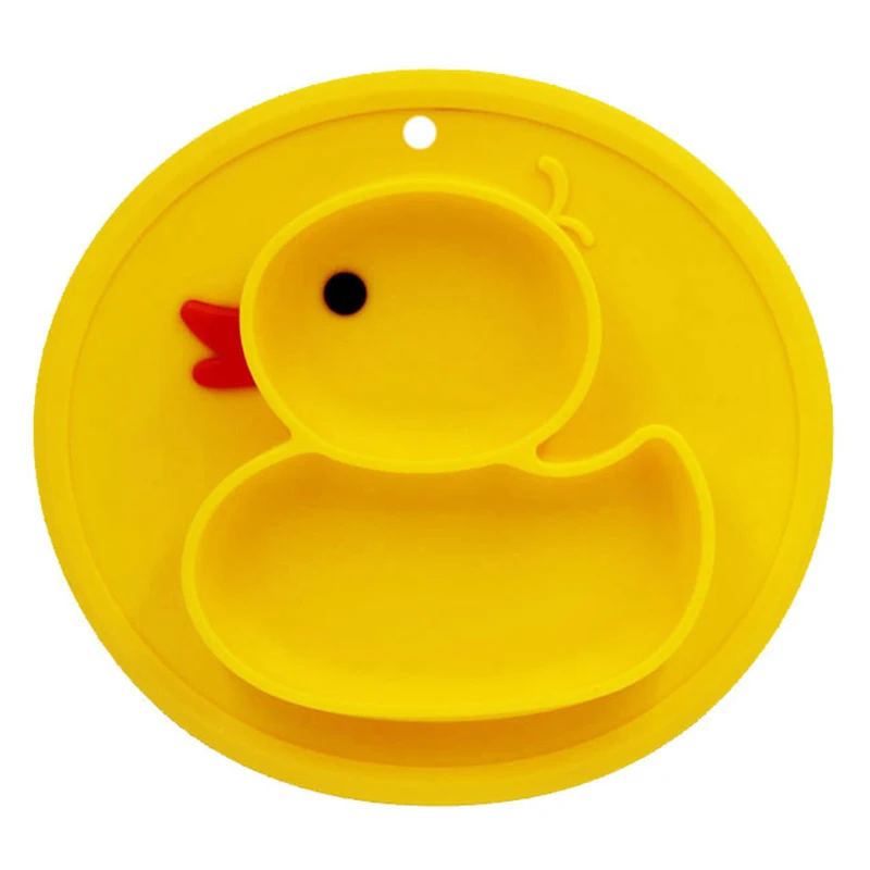 Yellow Plate Детские Силиконовые обеденные тарелки милый мультфильм утка малыш ребенок тренировочная тарелка поднос посуда Дети еда чаша для кормления Посуда Нескользящая - Цвет: Yellow Plate