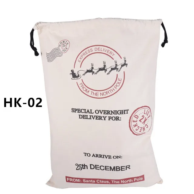 HK-02 20 шт./лот 32 стиля холщовый мешок Санта Рождественский подарок сумки для оптовой продажи большой Санта мешок на завязках сумка для подарков Санта-Клауса Быстрая - Цвет: HK-02