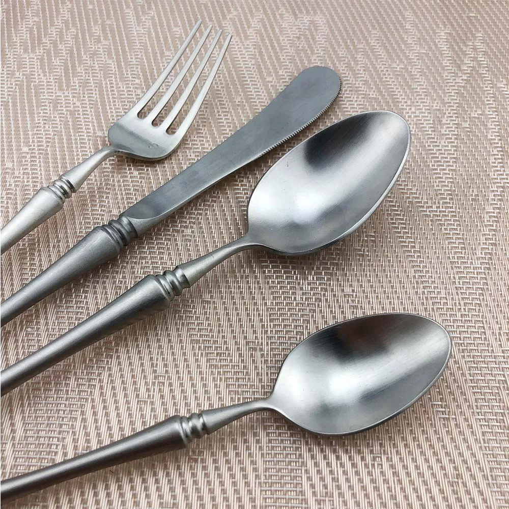 Silver 4Set Роскошный Западный набор посуды черный/серебристый цвет, набор столовых приборов 304 Нержавеющая сталь Ножи вилка, ложка 16 шт./лот многоразовые посуда для 4 - Цвет: Silver 4Set