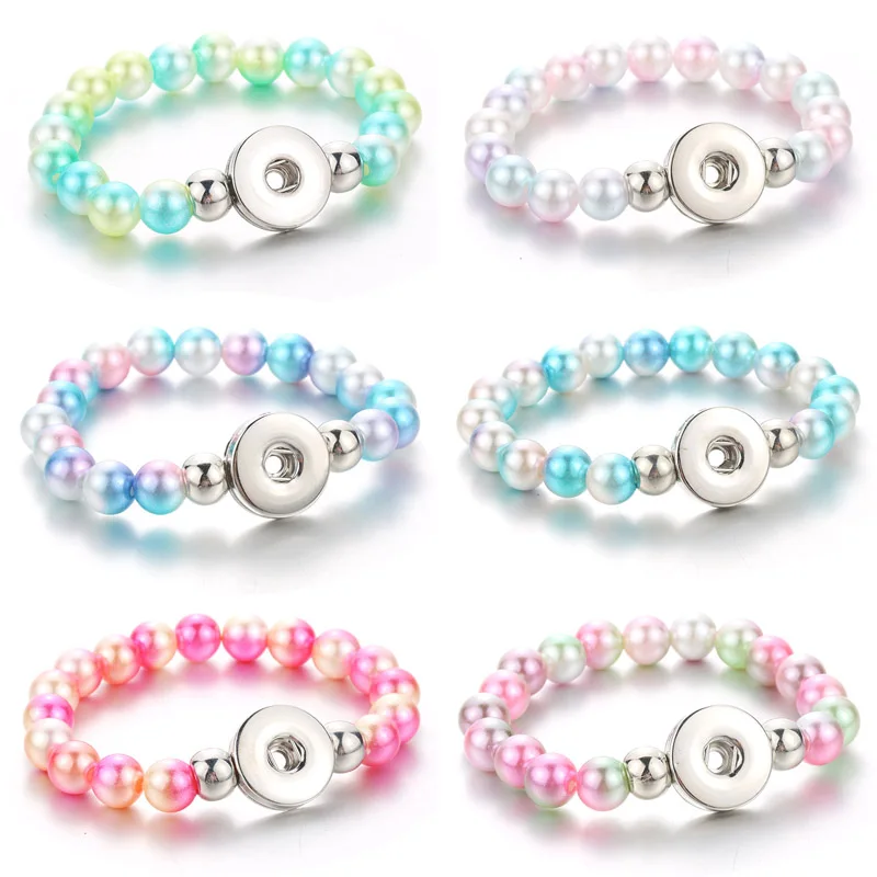10MM Simulated Pearl Beads Elasticity Bracelets Female 18mm Snap Bangles For Women Button Bracelet 4700 | Украшения и аксессуары