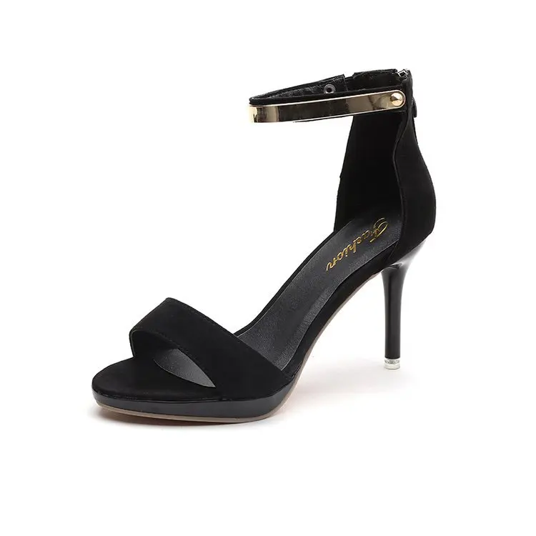 Женские босоножки на высоком каблуке черные или темно синие тонком с открытым