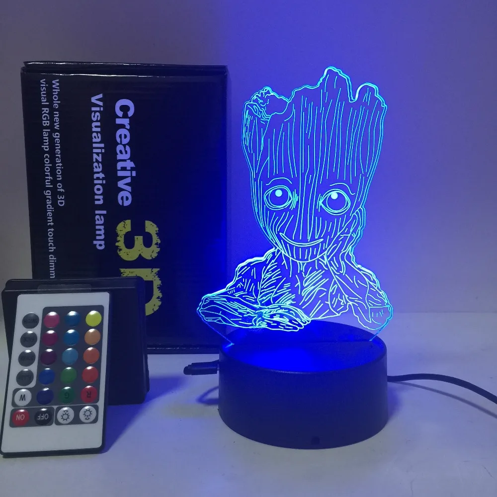 2019 г. Groot 3D светодиодный Ночной светильник креативная электрическая иллюзия 3d для