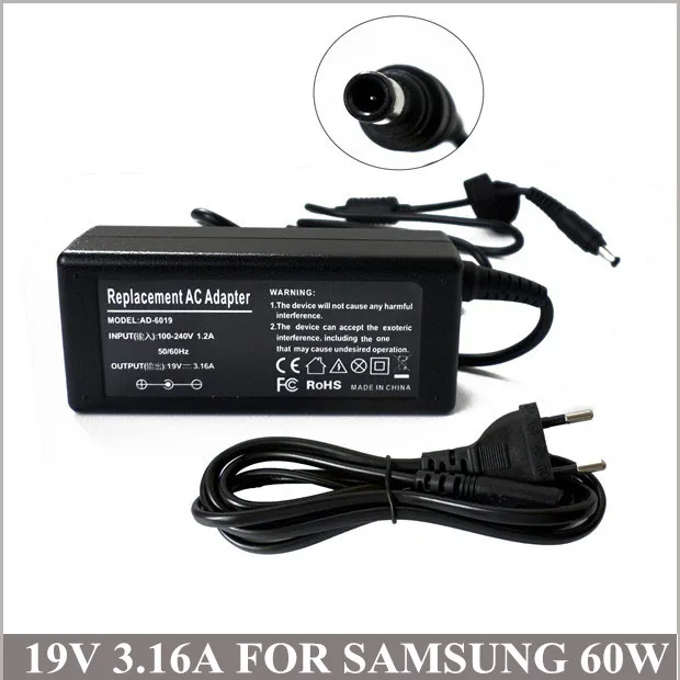 

19V 3.16A 60W Laptop AC Adapter Charger For Caderno Samsung MetroBook LT LV TransPort GX GX2 GX3 LT VX AD-6019 AD6019V