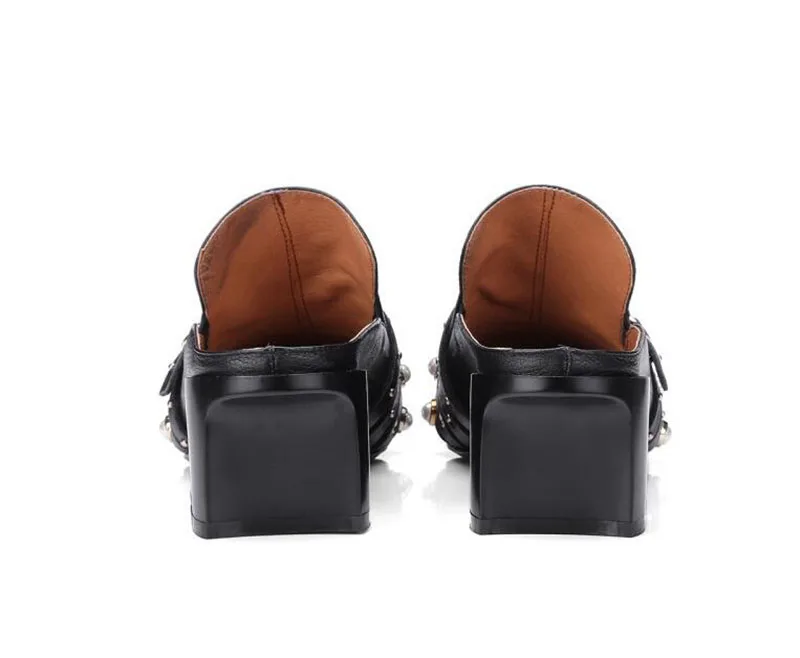 

Slippers girl summer fashionable outside wear 2018 new spring lazy person shoe thick heel with 100 tie real leather cool drag