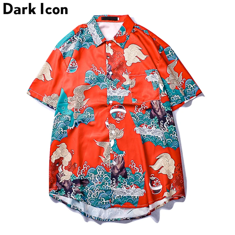 Рубашка Dark Icon мужская с китайским традиционным принтом рубашка коротким рукавом
