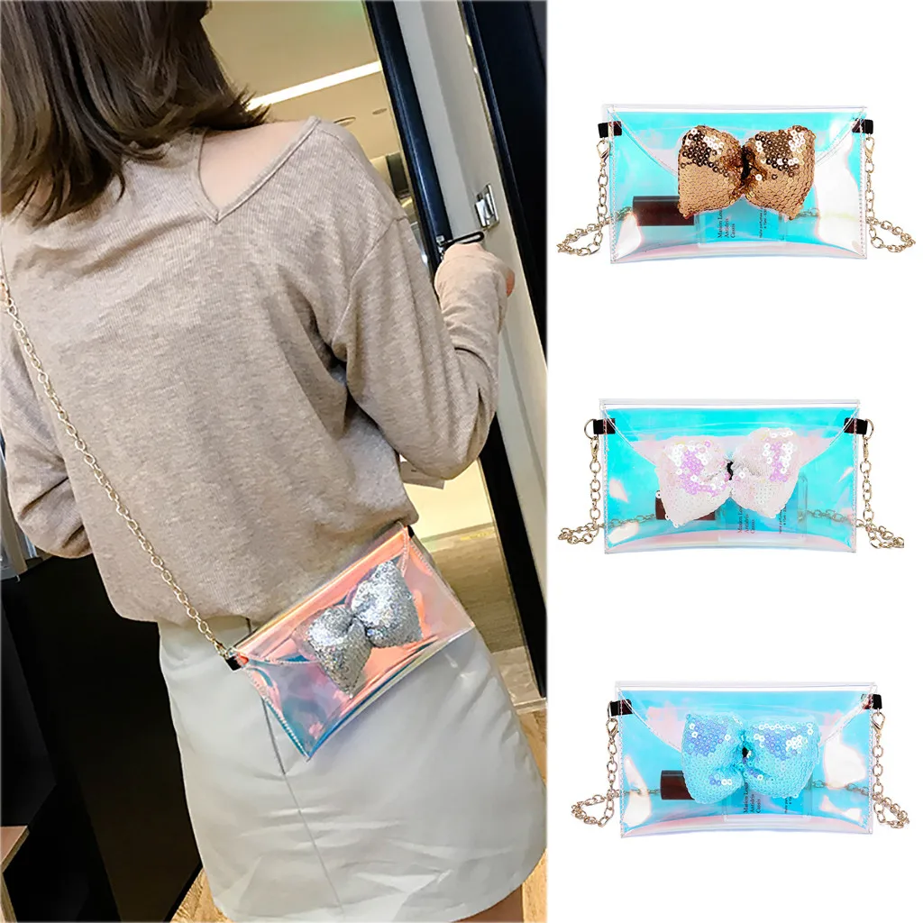 Женская сумка-мессенджер с бантом и цепочкой модная прозрачная сумка для девочек