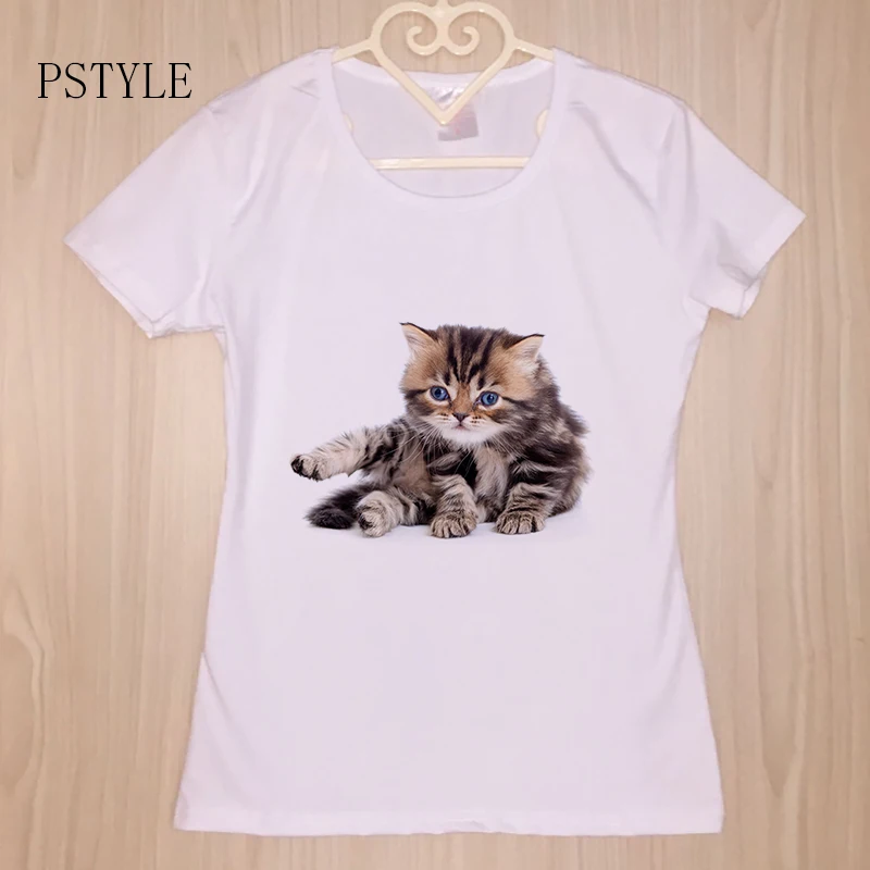 PSTYLE Tshirt 2018 Summer Short Sleeve Women T-shirts Kawaii Animal Cat Casual T Shirt Fashion Tops O-Neck Modal | Женская одежда
