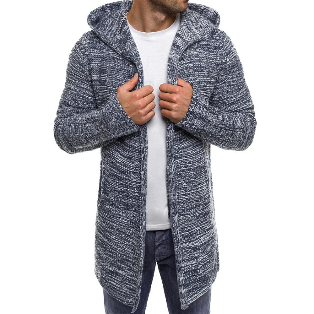 

2019 Mens Slim Fit Hooded knit Sweater Fashion Cardigan Long Trench Coat Jacket Cardigan Long Sleeve Outwear Blouse #30