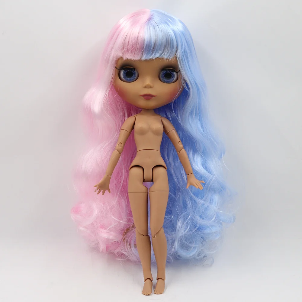 ICY DBS Blyth Doll 30cm dark skin matte face Cute blue pink mixed color curls 1/6 JOINT body SD DIY high quality toys gift | Игрушки и