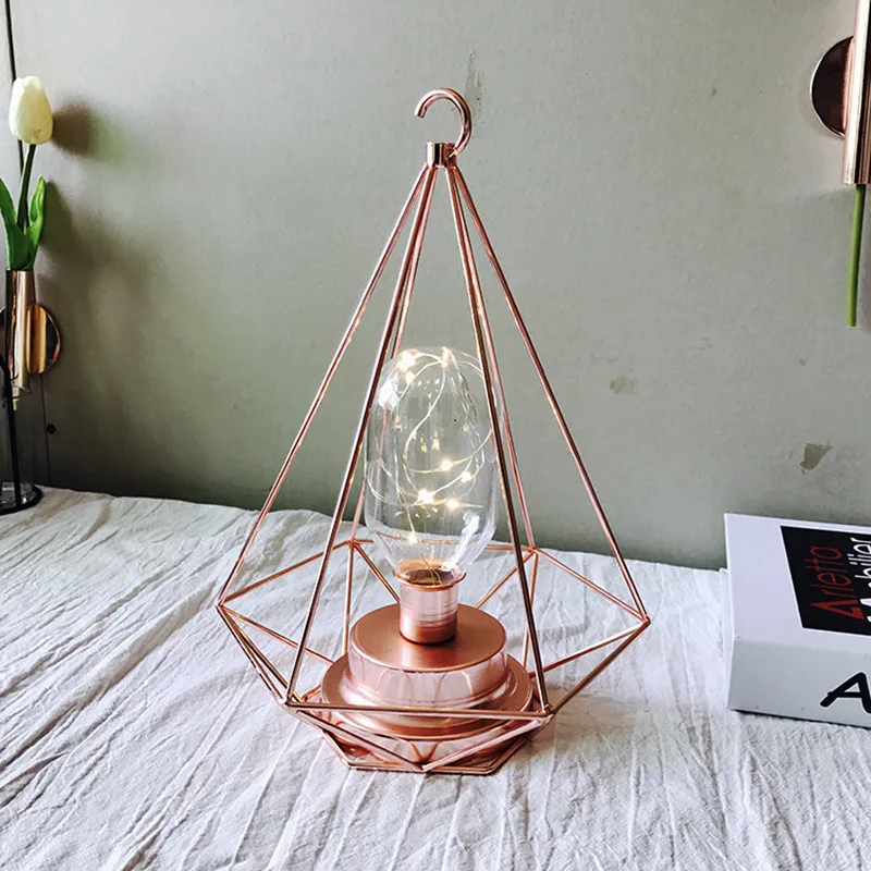 

Nordic Geometric USB Lamp Creative INS Iron Retro LED Light Decoration Candlestick Ornament DIY Home Desktop Metal Decor Crafts