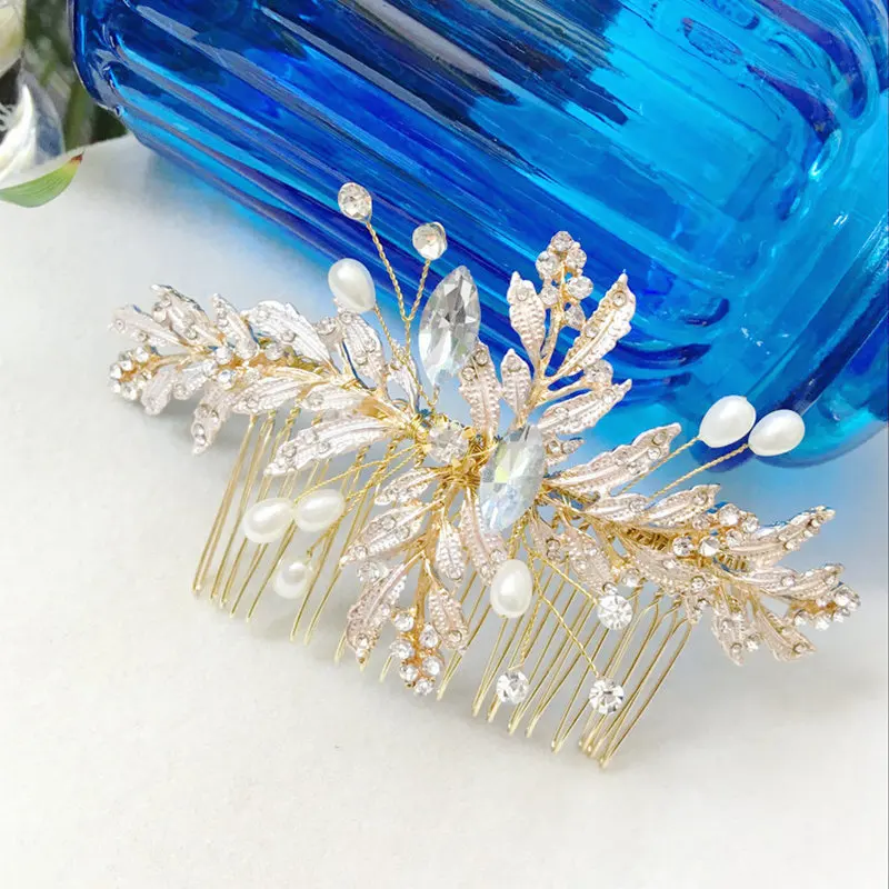 

Leaf Comb In Hair Jewelry Rhinestone Handmade Flower Hair Comb Bride Hair Accessories Wedding