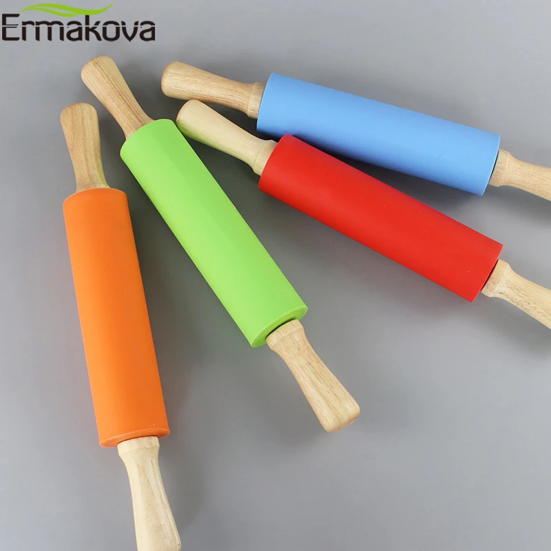 Ермакова силиконовая Скалка с деревянной ручкой тесто тестораскатка пицца
