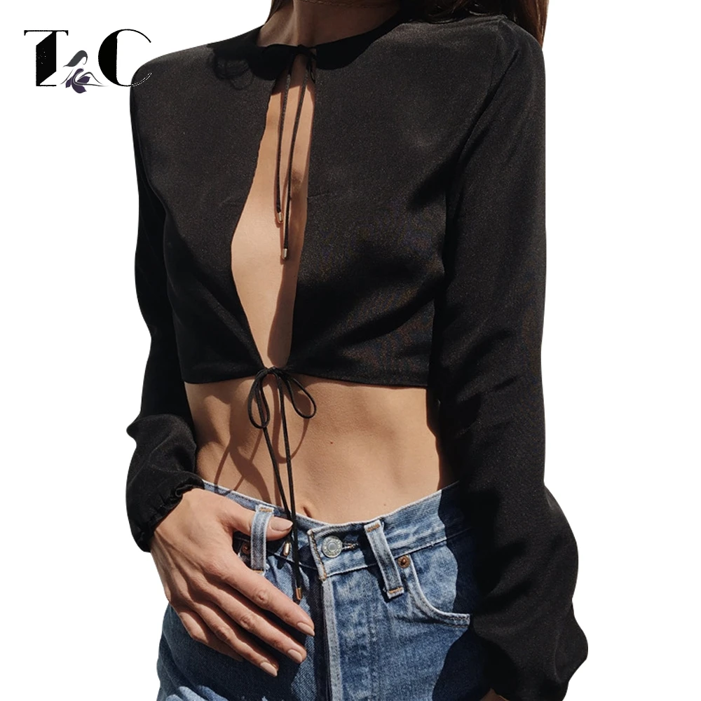 TC Новое поступление 2017 года Для женщин футболка черный белый цвет с длинным